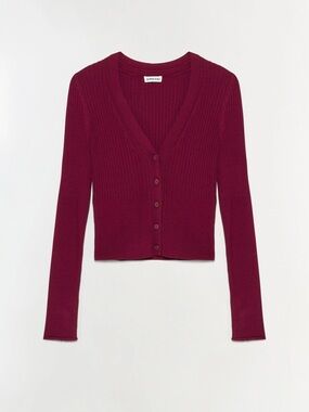 Song of Style Ribbed Button V-Neck Cardigan - Burgundy